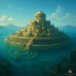Imagen creada con inteligencia artificial de la legendaria ciudad perdida de La Atlántida, una civilización avanzada con tecnología misteriosa.
