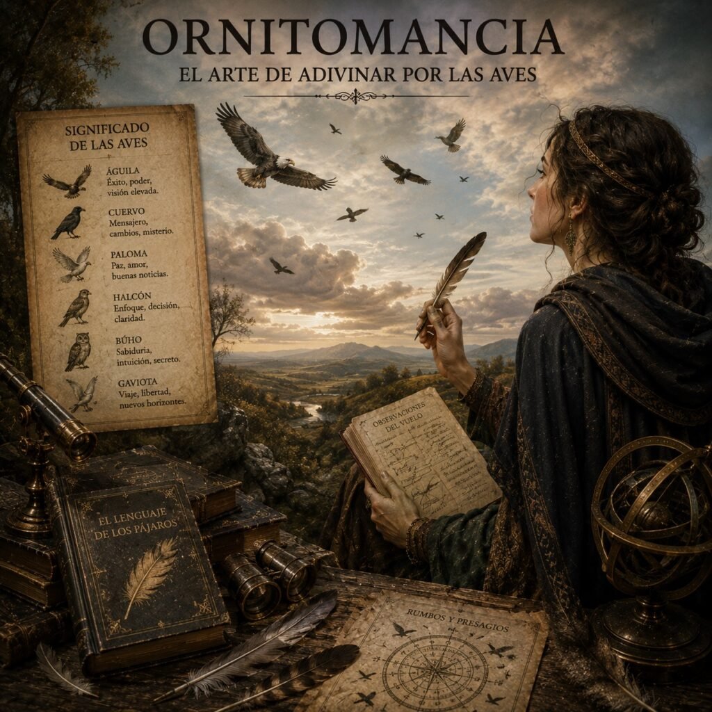 Ornitomancia: interpretación del vuelo y comportamiento de las aves para obtener presagios.